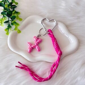 Hot Pink Iridescent Balloon Dog Keychain/ Bag Charm with Braided Lanyard